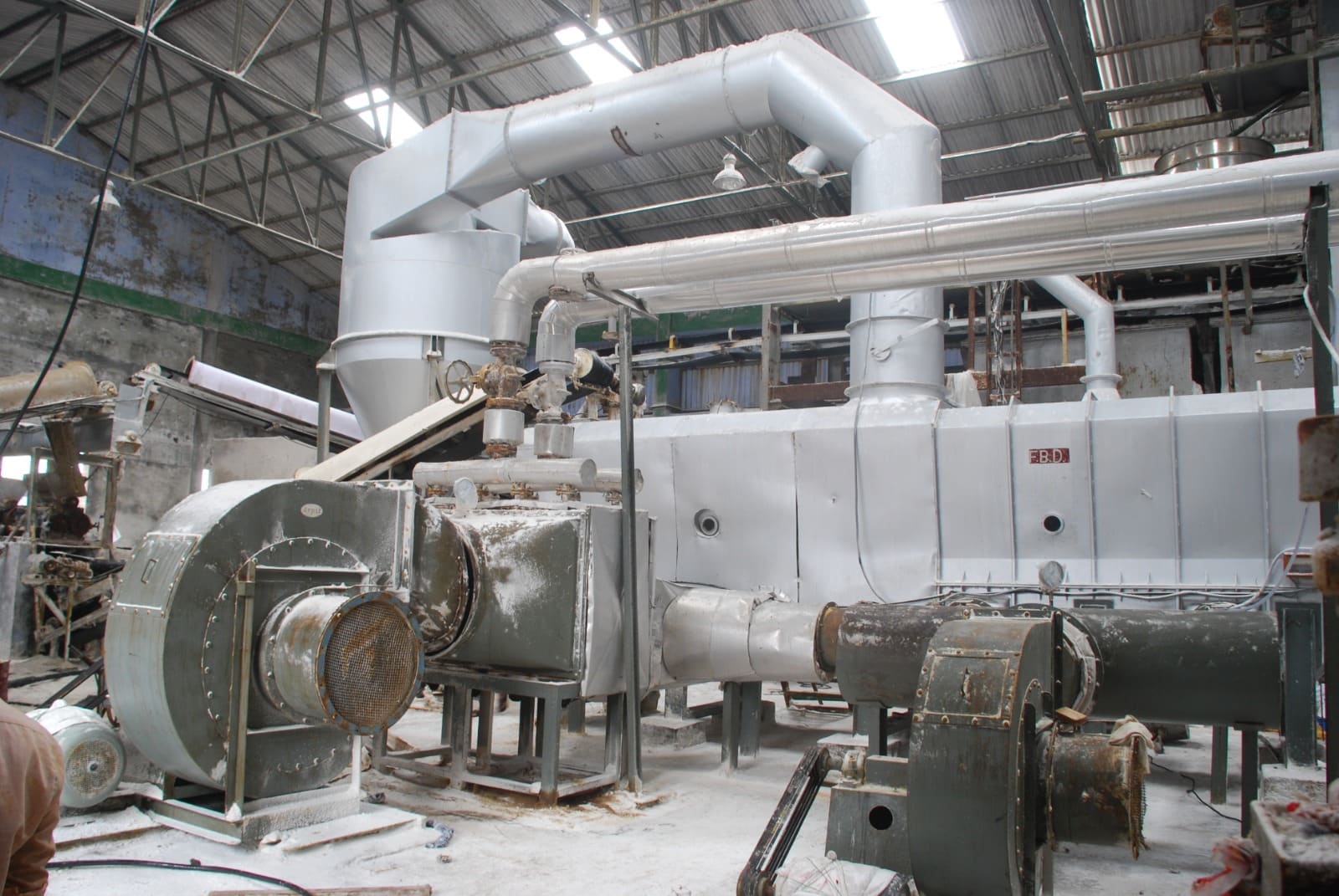 Fluidized bed dryer on the production line